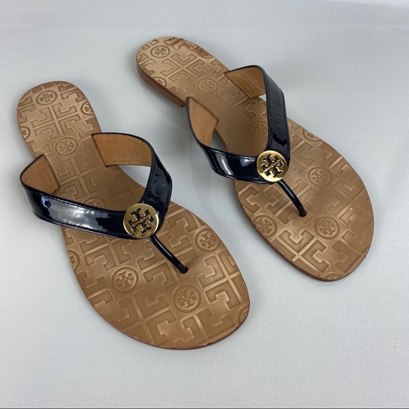 Tory Burch Shoes - Tory Burch Thora Sandals Black Patent Leather